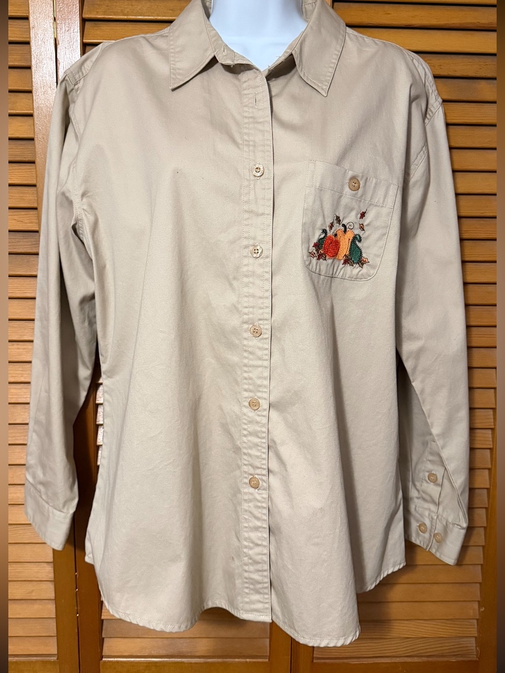 Mountain Lake Tan Long-Sleeve Button-Up Shirt with Autumn Pocket size M